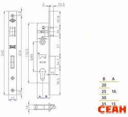 KALE 153  25mm W/B никель б/мех.секр., м/о 85мм Замок врезной б/руч (30)