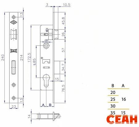 KALE 153  30mm W/B никель б/о, б/н, б/мех.секр. м/о 85мм Замок врезной б/руч (30)