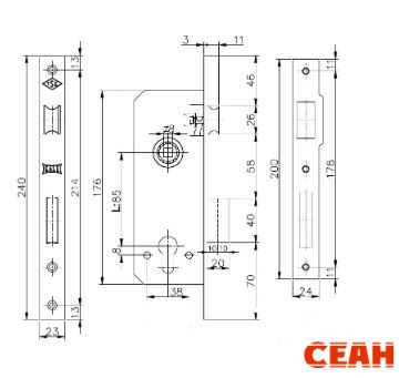 KALE 152/R 60mm W/B б/о б/накл.латунь б/мех.секр Замок врезной б/руч (20)
