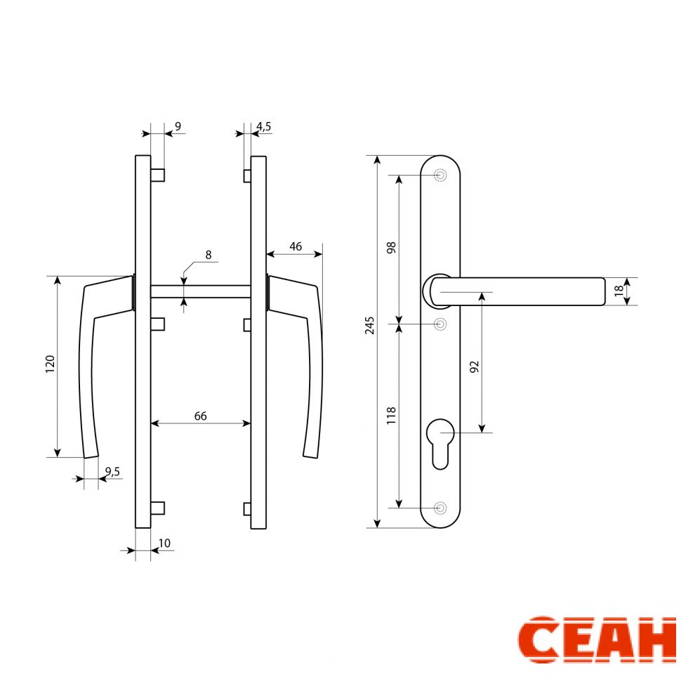 ЛДМ SDH 92.26.01 RAL 9016 бел. с пруж. м/о 92 для узкопроф.Комплект руч. (30)