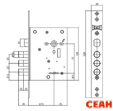 KALE 442L хром б/о б/накл 4кл (60мм) м/о 77мм без/упак. Замок врезной б/ручек (20)