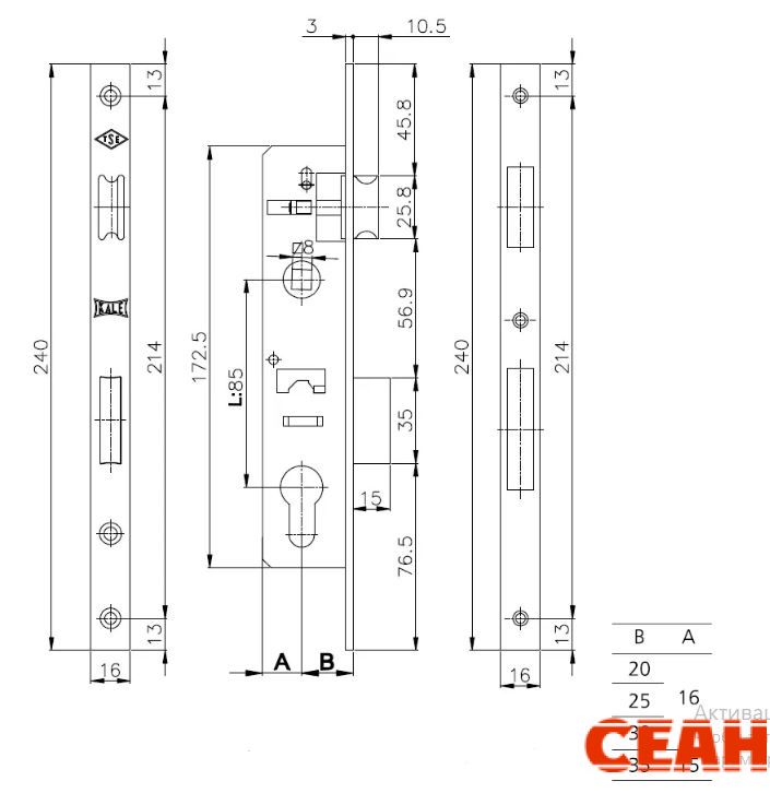 KALE 153/P 30mm W/B хром б/о, б/н, б/мех.секр м/о 85мм Замок врезной б/руч (30)
