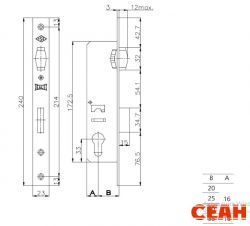 KALE 155 30mm W/B никель б/мех.секр. Замок врезной б/руч (30)